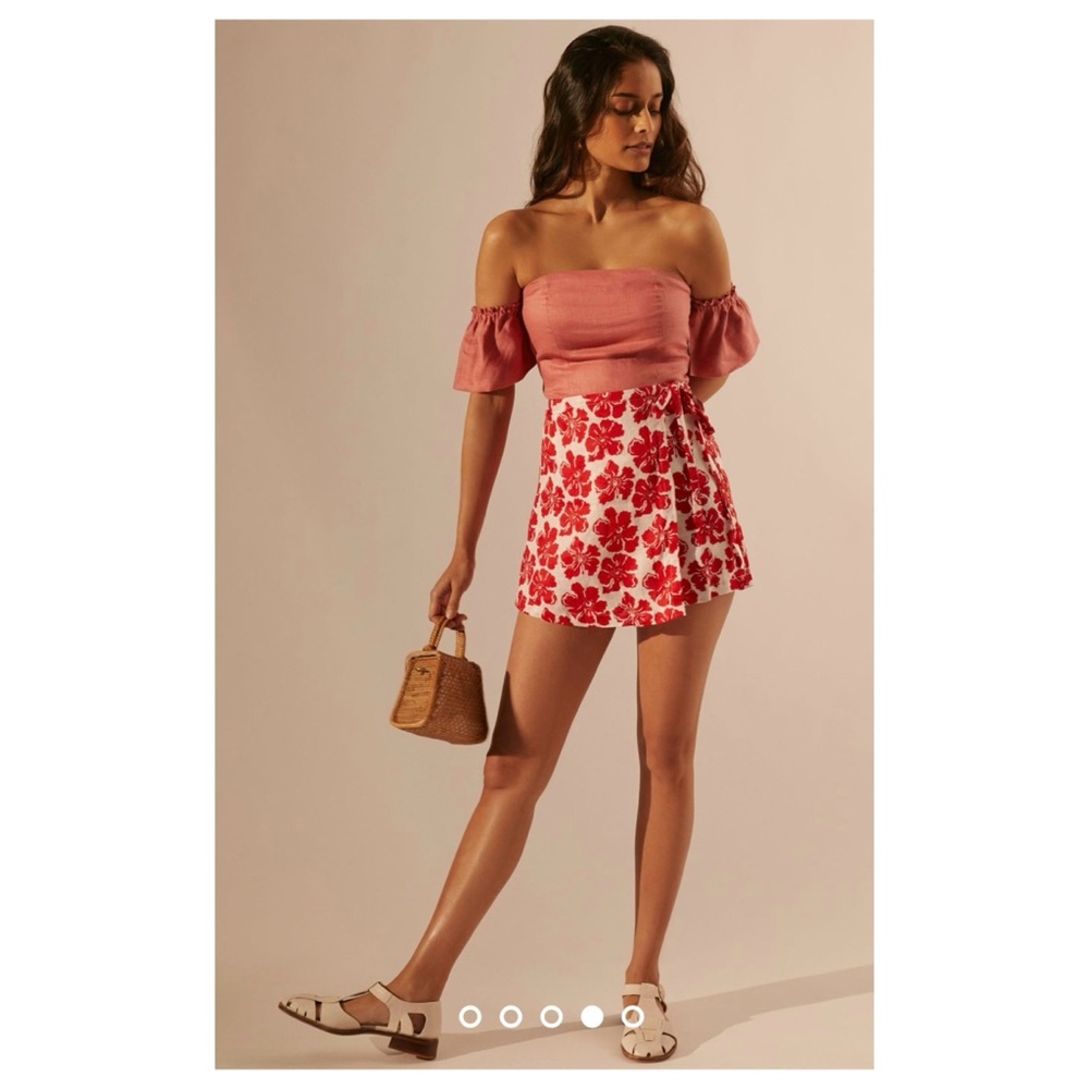 Faithfull the Brand Pink Red Floral Wrap Skort